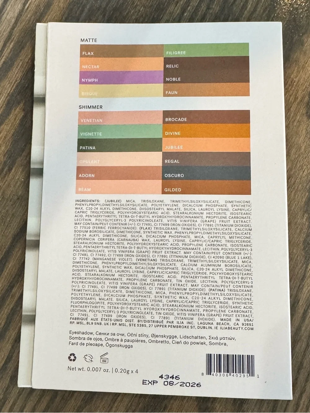 Ilia Eye Stylus 4-Shade Shadow Stick Sample Card new